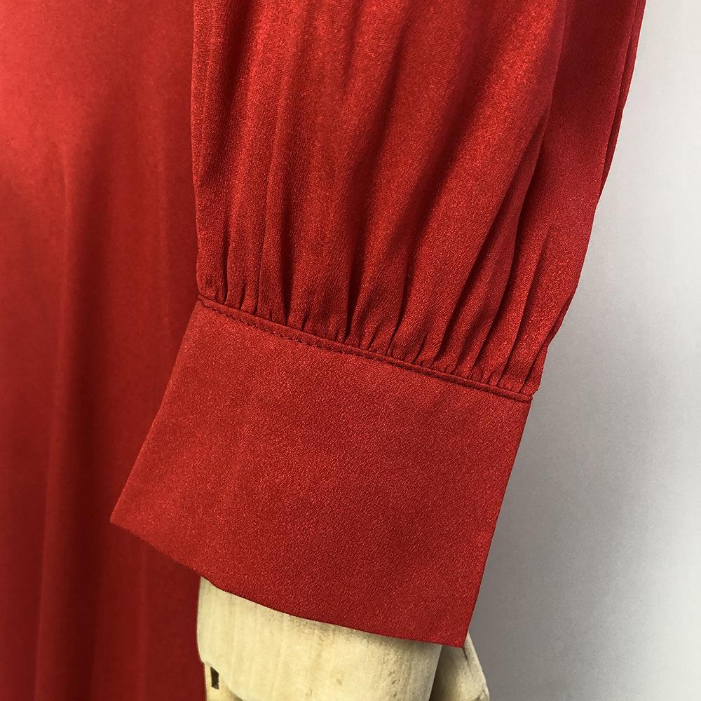 Solid Bishop Sleeve Surplice Front V Neck Split Thigh Belted Maxi Dress - Image 11