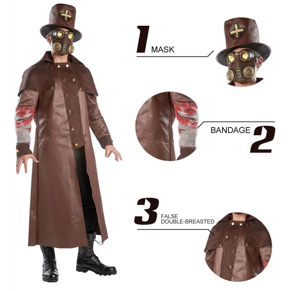 Plague Doctor Costume Halloween Steampunk Outfit for Women Men - Image 3