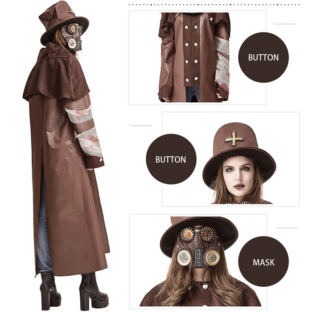 Plague Doctor Costume Halloween Steampunk Outfit for Women Men - Image 8