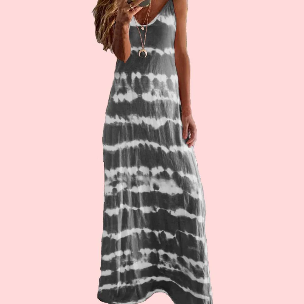 Striped Print Round Neck Maxi Cami Dress - Image 10