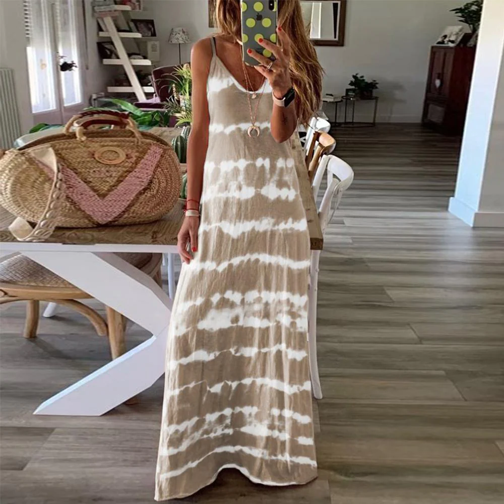 Striped Print Round Neck Maxi Cami Dress - Image 5