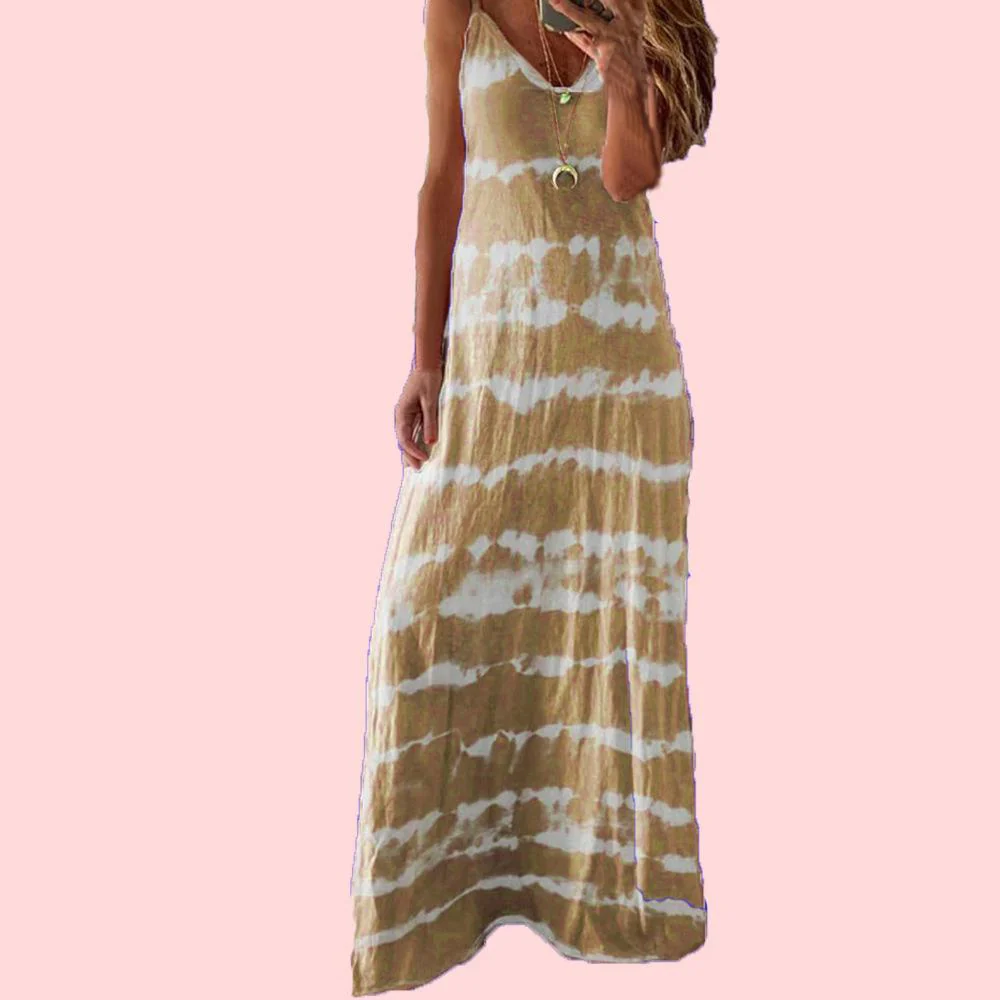 Striped Print Round Neck Maxi Cami Dress - Image 6