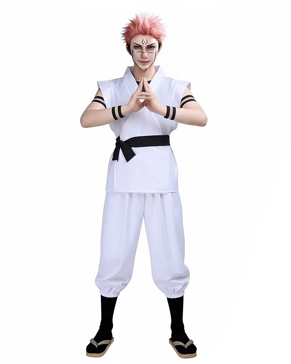Sukuna Sleeveless Kimono Set White Combat Uniform Tops Pants Vest with Accessories