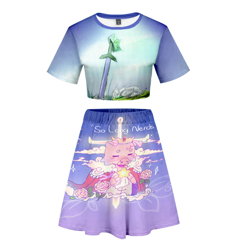 Teens/ Adult Technoblade Cosplay Dress Girls and Women 2PCS Crop Shirt and Skirt - Image 2