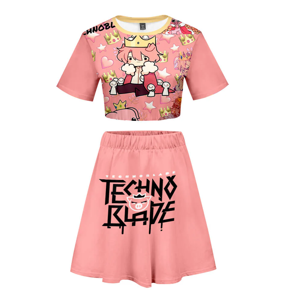 Teens/ Adult Technoblade Cosplay Dress Girls and Women 2PCS Crop Shirt and Skirt - Image 4