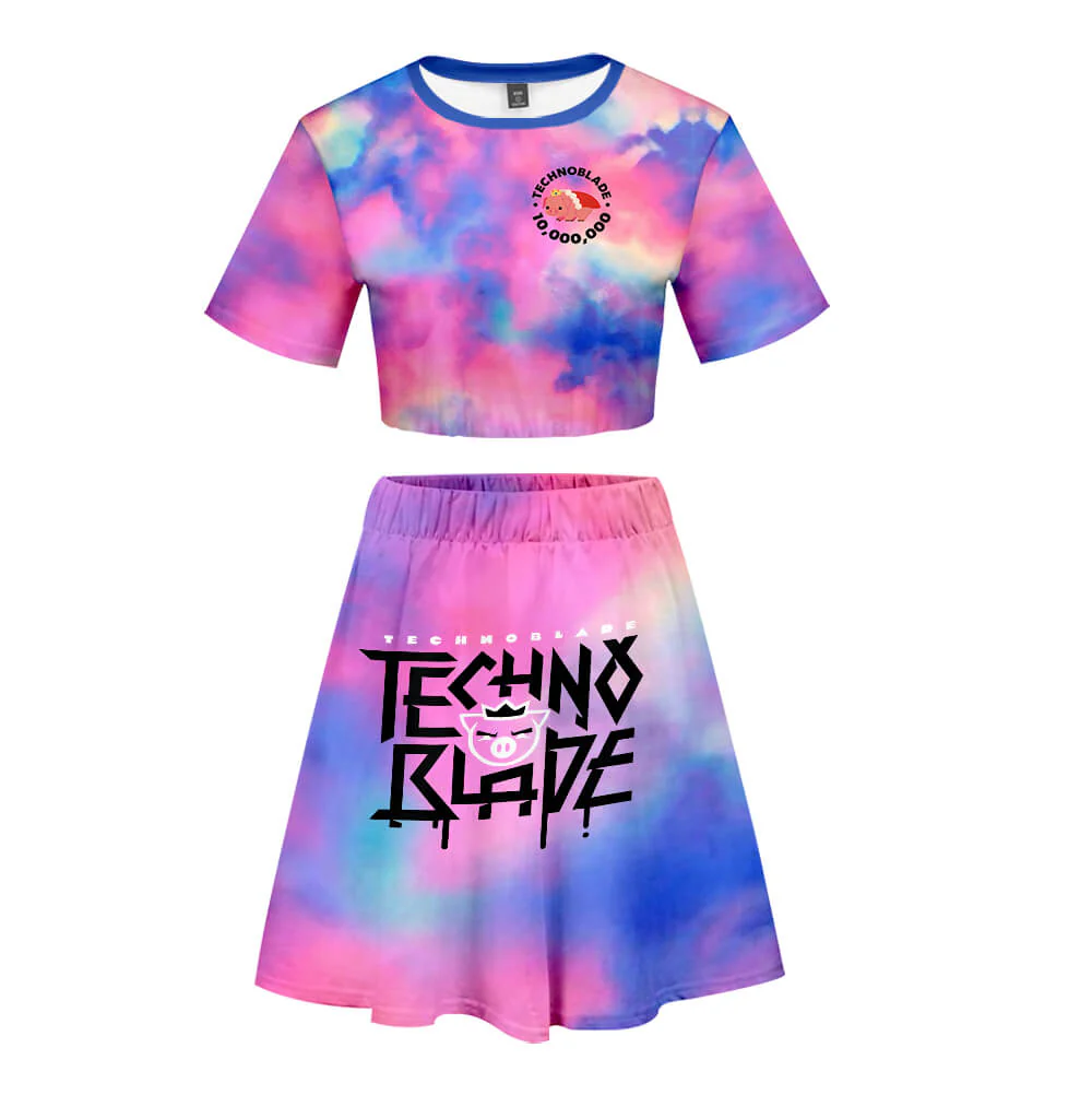 Teens/ Adult Technoblade Cosplay Dress Girls and Women 2PCS Crop Shirt and Skirt - Image 5