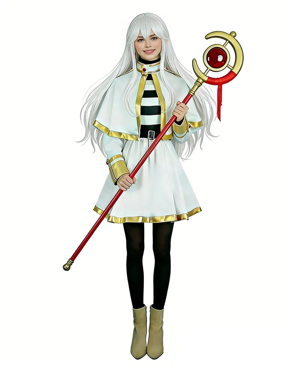 The Slayer Costume White-Haired Elf Ears Cape Mage Dress Complete Set with All Accessories - Image 2