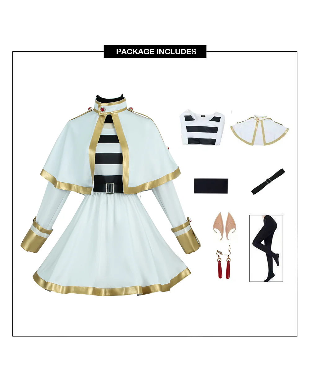 The Slayer Costume White-Haired Elf Ears Cape Mage Dress Complete Set with All Accessories - Image 7