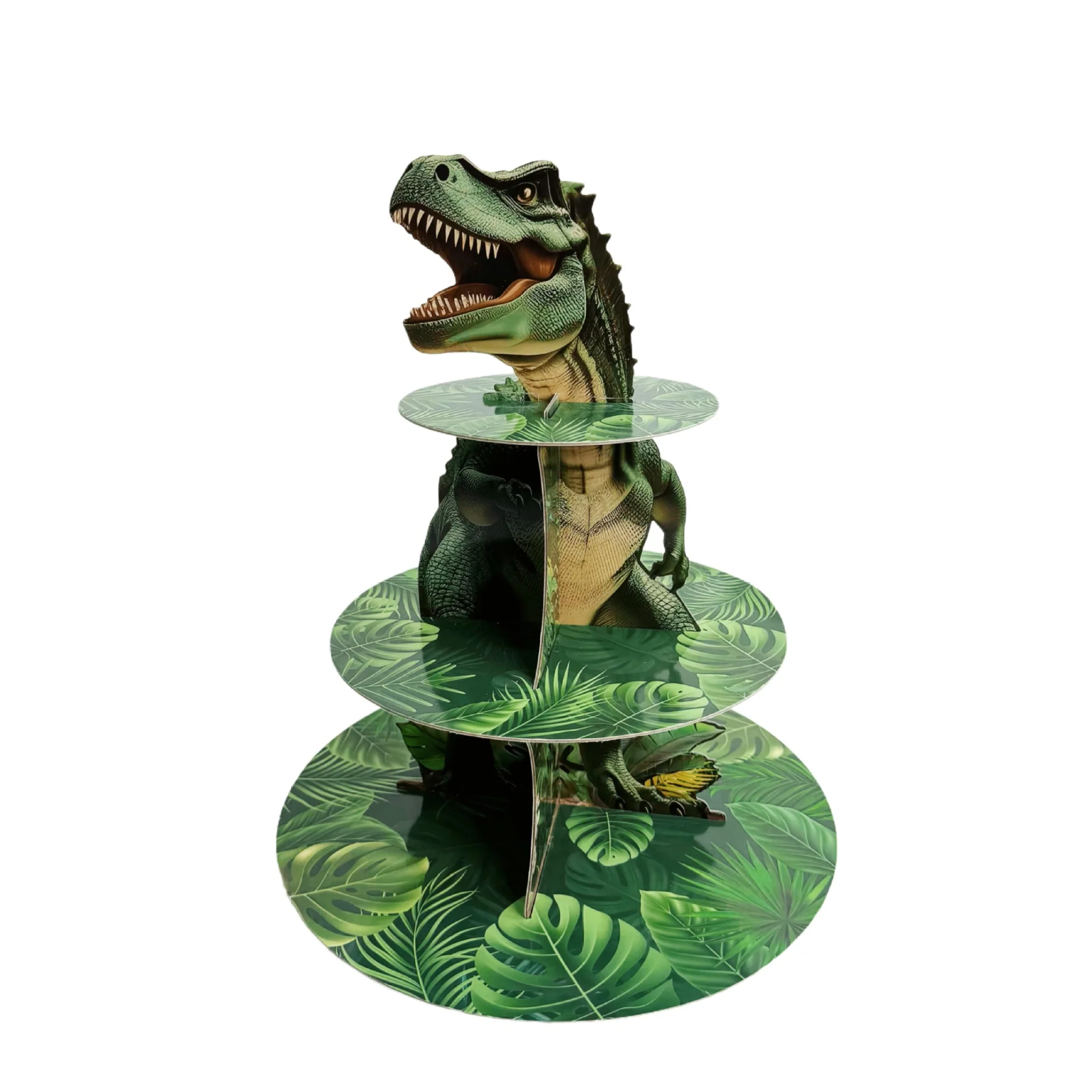 Three-tier Dino Cupcake Stand Jungle Themed Paper Dessert Tower for Dino Party Decorations - Image 9