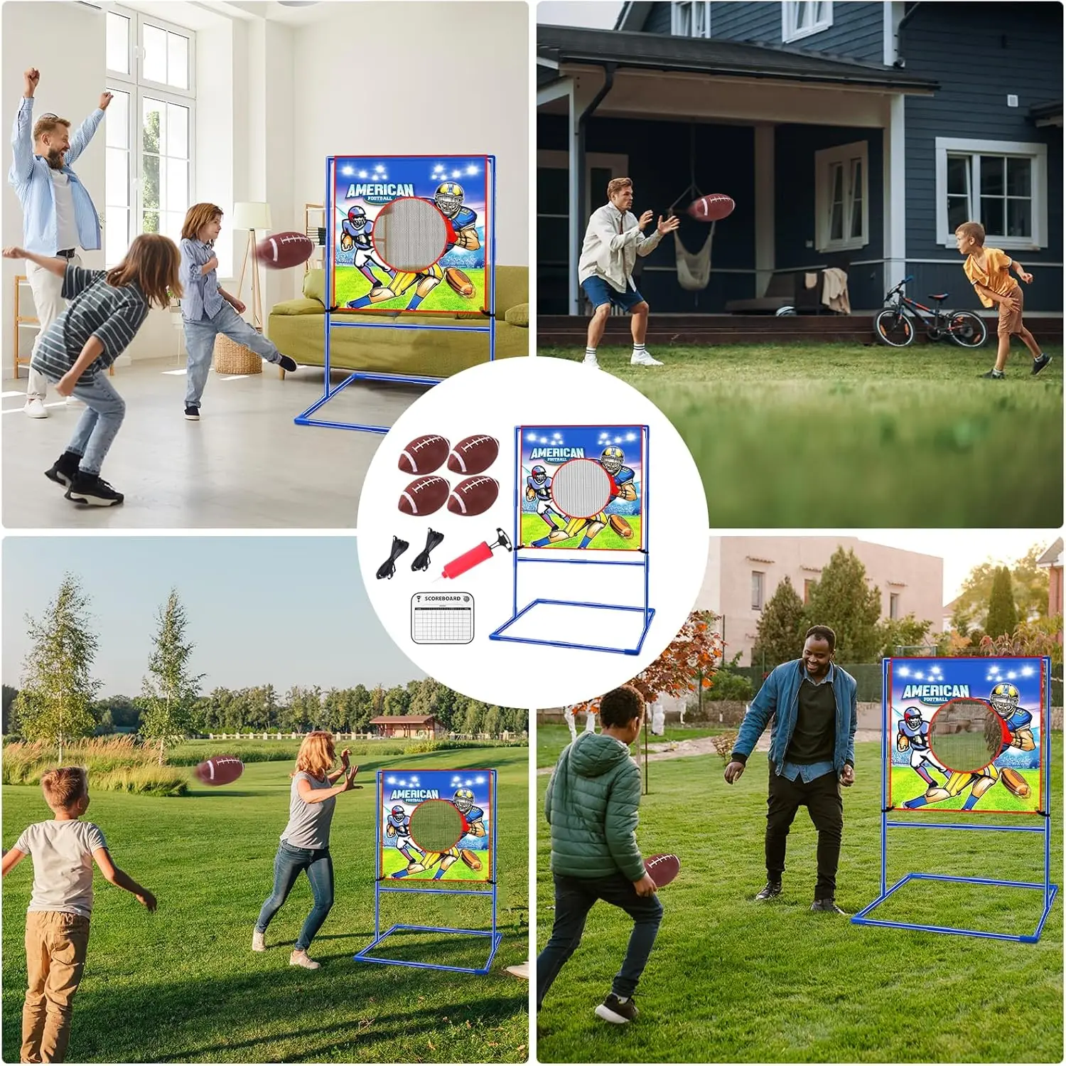 Football Throwing Target Games with 4 Inflatable Rugby Balls Garden Backyard Toss Sport Indoor Outdoor Toy - Image 3