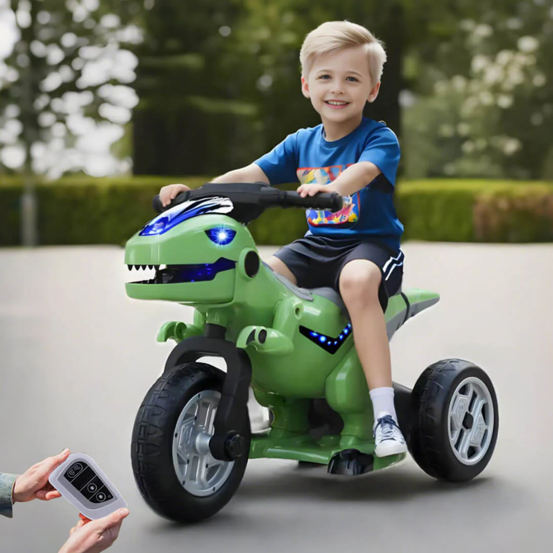 Remote Ride-on Dinosaur Toy 12V Parent-Friendly Ride On Motorcycle Car with Bluetooth Music Lights