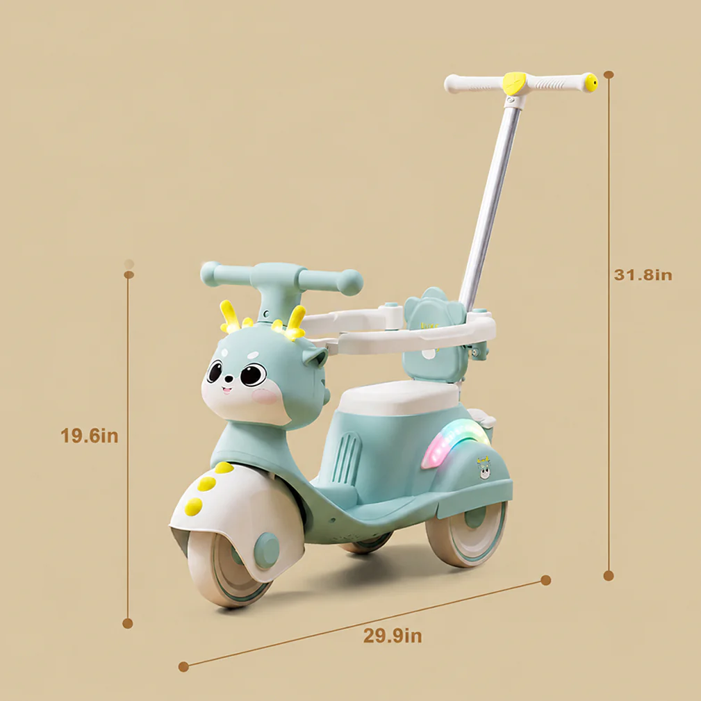 Cute 3-IN-1 Ride on Car Cartoon Baby's Push Car with Detachable Handle and Guardrail - Image 12