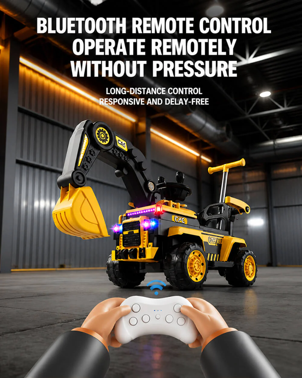 Toddler 6V Ride On Push Car 3-in-1 Electric Excavator with Detachable Push Handle and Safety Guardrail - Image 9
