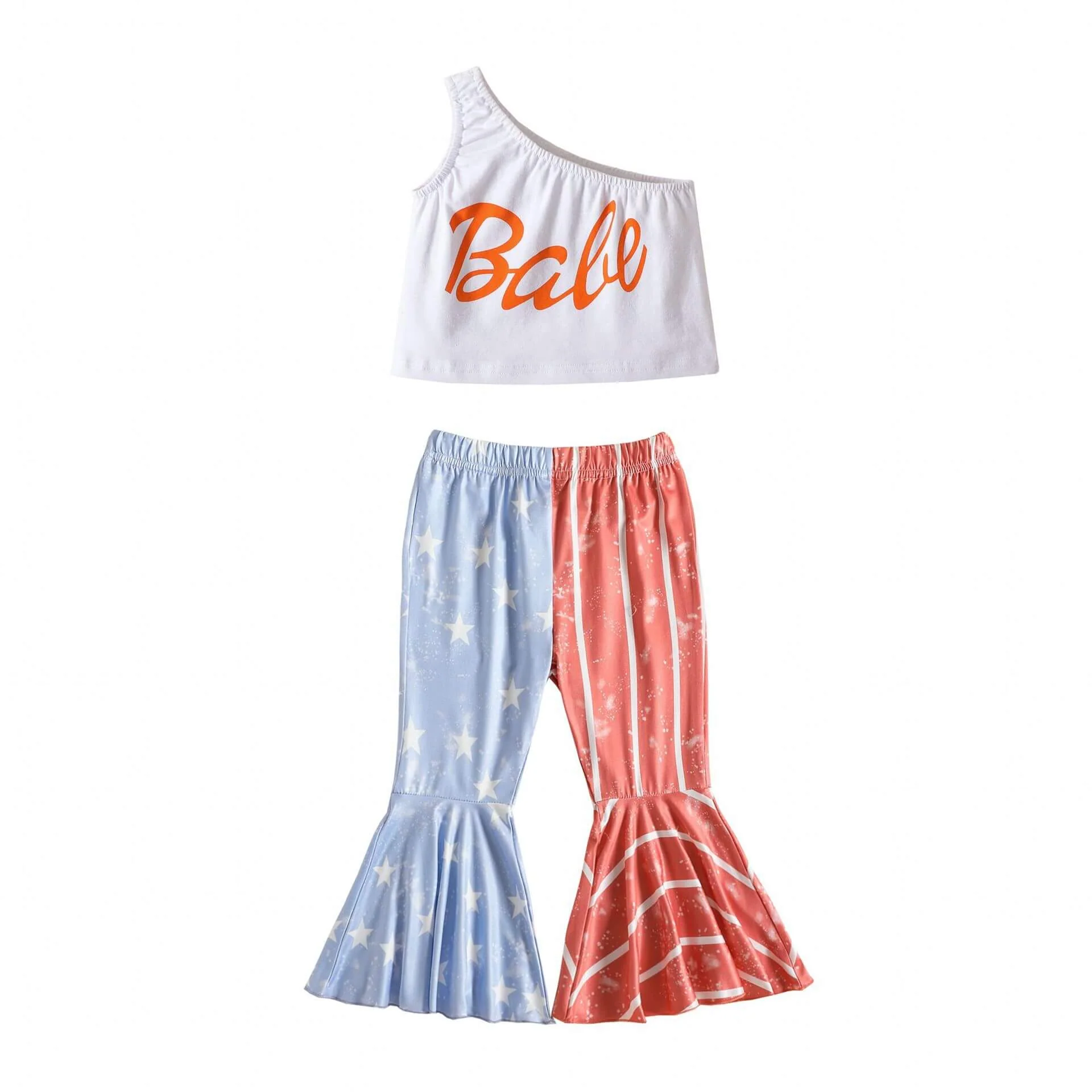 Toddler Baby Girl 4th of July Outfit One Shoulder Tops Pants Set USA Independence Day American Flag Clothes - Image 10