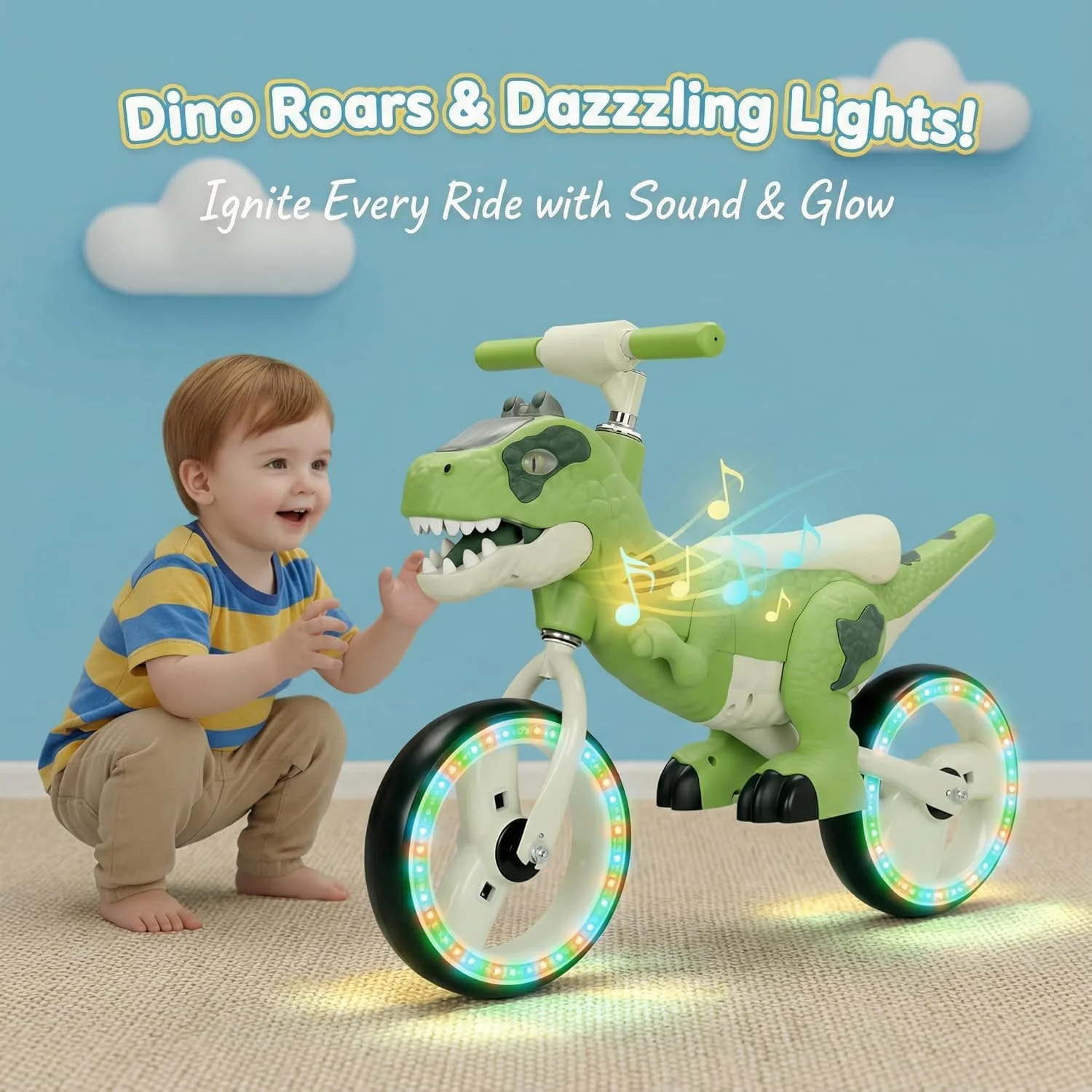 10 inch Adjustable Dinosaur Balance Bike for Toddlers 1-3 by Training BInteractive Baicycle - Image 9
