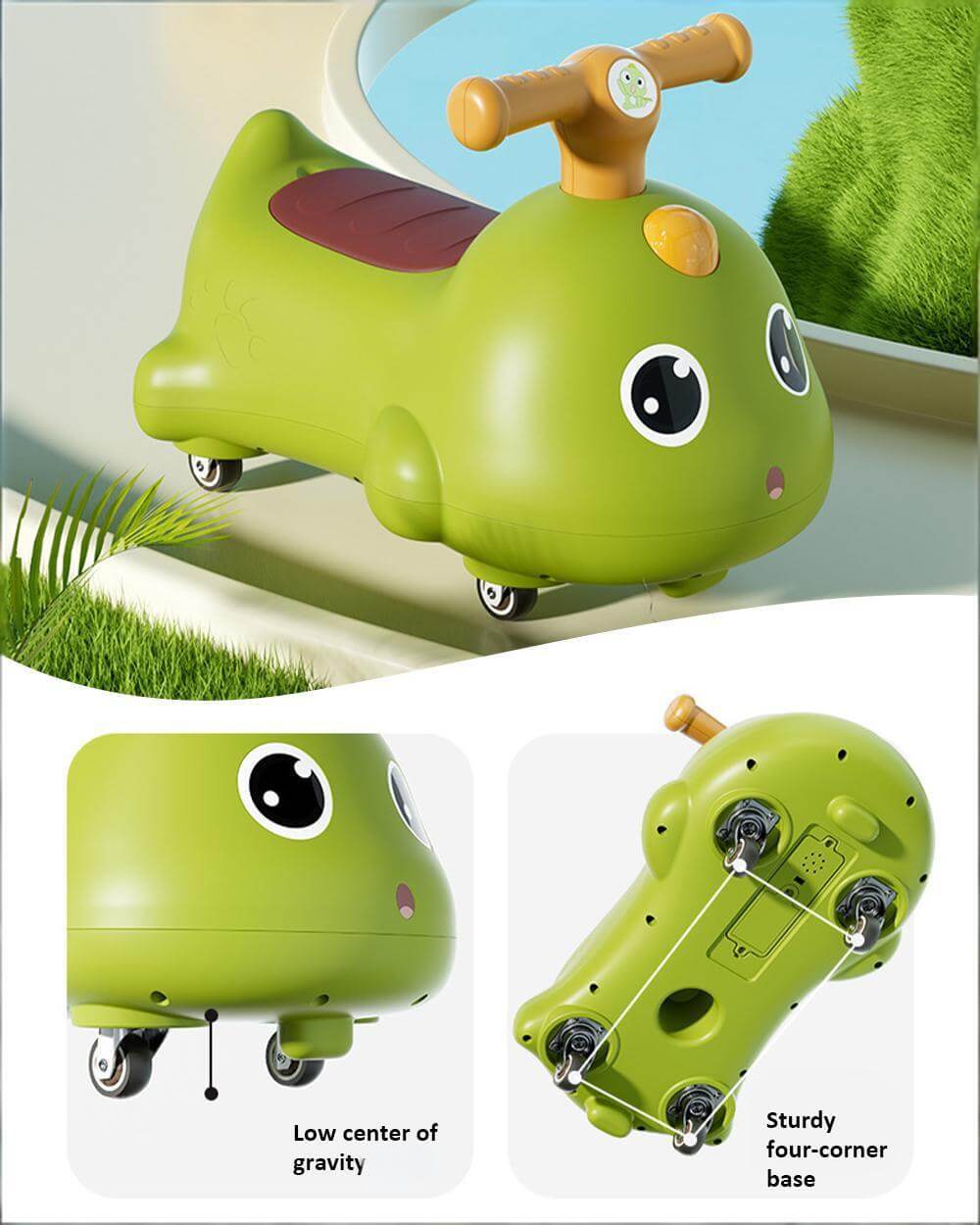 Toddler Dinosaur Wiggle Car 360° Silent wheels Anti-rollover Sliding Car with Light Music - Image 3