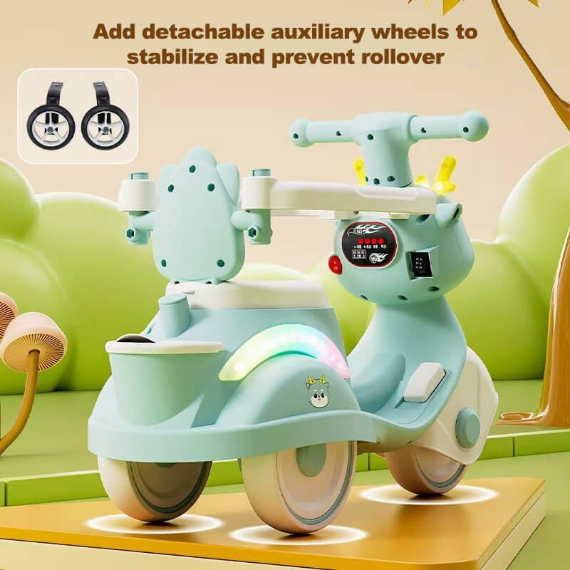4-IN-1 Electric Push Car Toddler 6V Cartoon Ride-on Toy with Training Wheels and Detachable Handle - Image 4