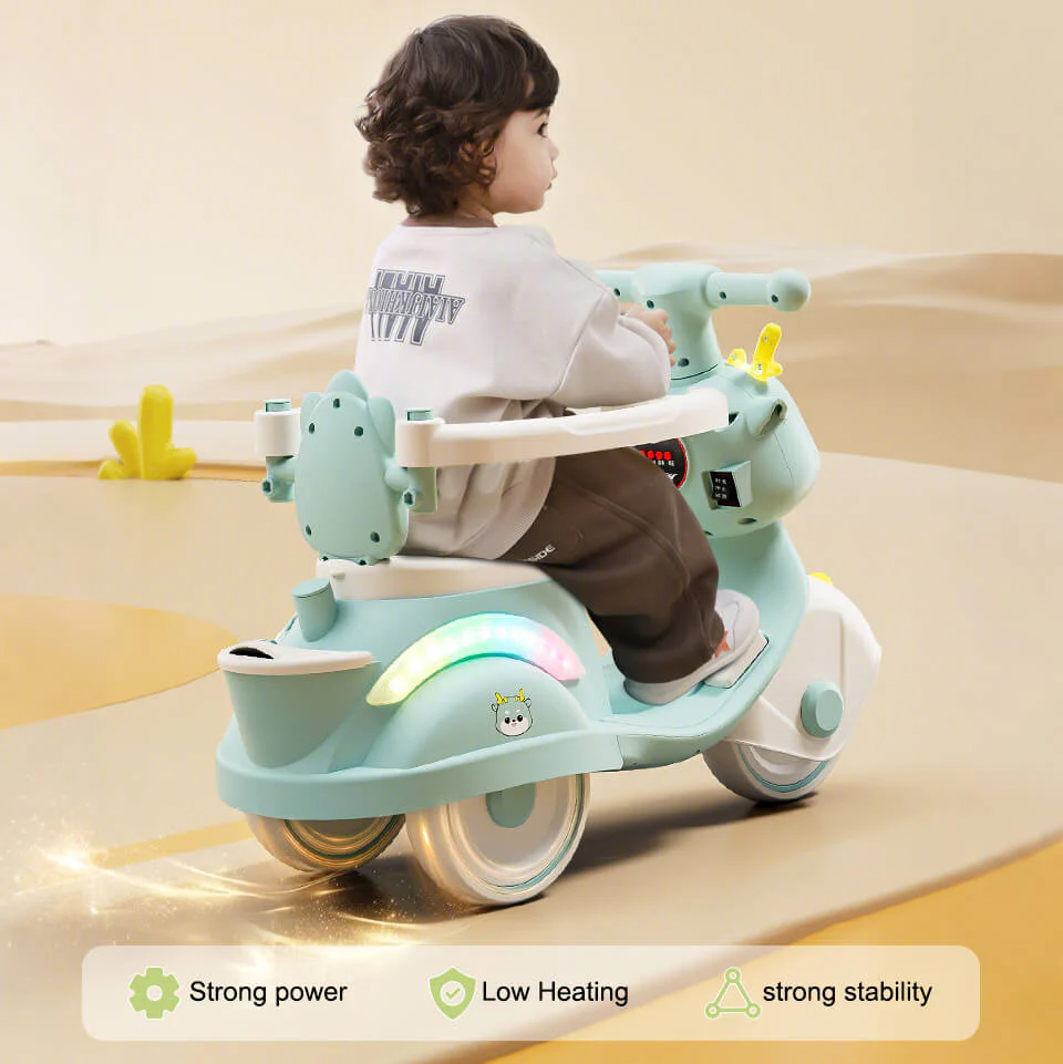 4-IN-1 Electric Push Car Toddler 6V Cartoon Ride-on Toy with Training Wheels and Detachable Handle - Image 5