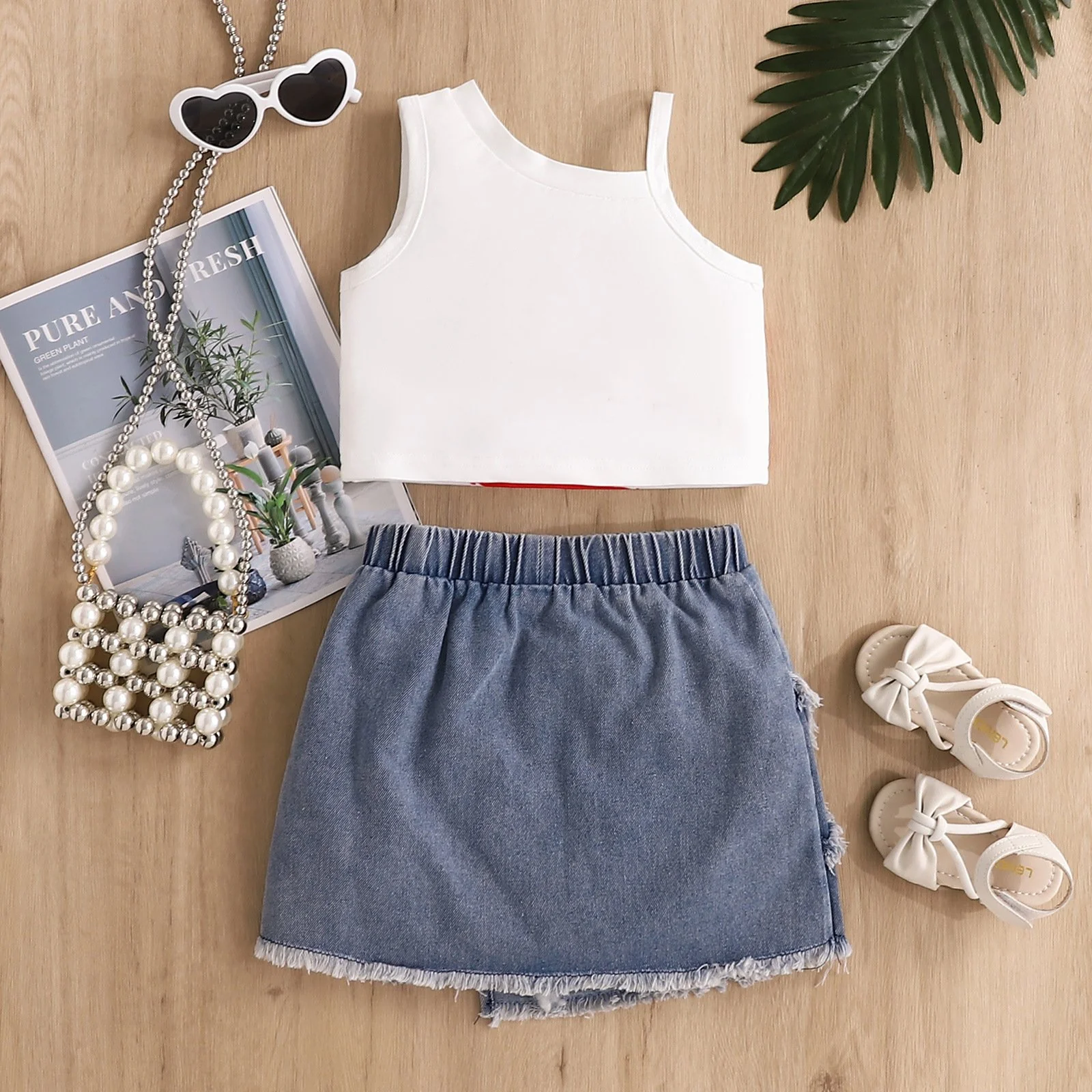 Toddler My First Fourth of July Outfit Baby Girl July 4 Clothes American Flag Tanks and Denim Skirt - Image 2