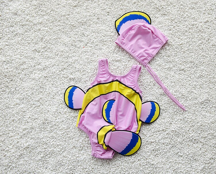 Toddler One-Piece Cute Swimsuit With Cap Fish Print 3D Animal Swimwear - Image 11