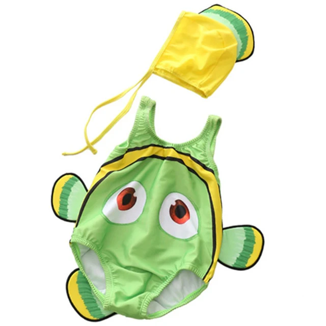 Toddler One-Piece Cute Swimsuit With Cap Fish Print 3D Animal Swimwear - Image 3
