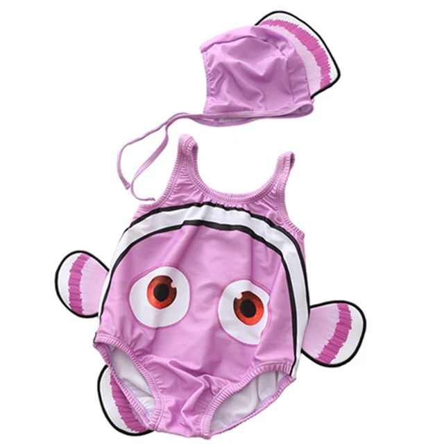 Toddler One-Piece Cute Swimsuit With Cap Fish Print 3D Animal Swimwear - Image 5