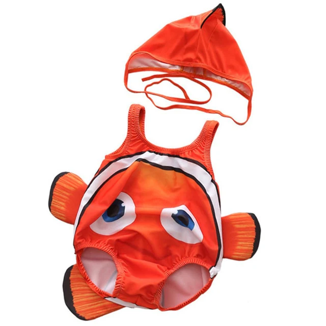 Toddler One-Piece Cute Swimsuit With Cap Fish Print 3D Animal Swimwear - Image 6