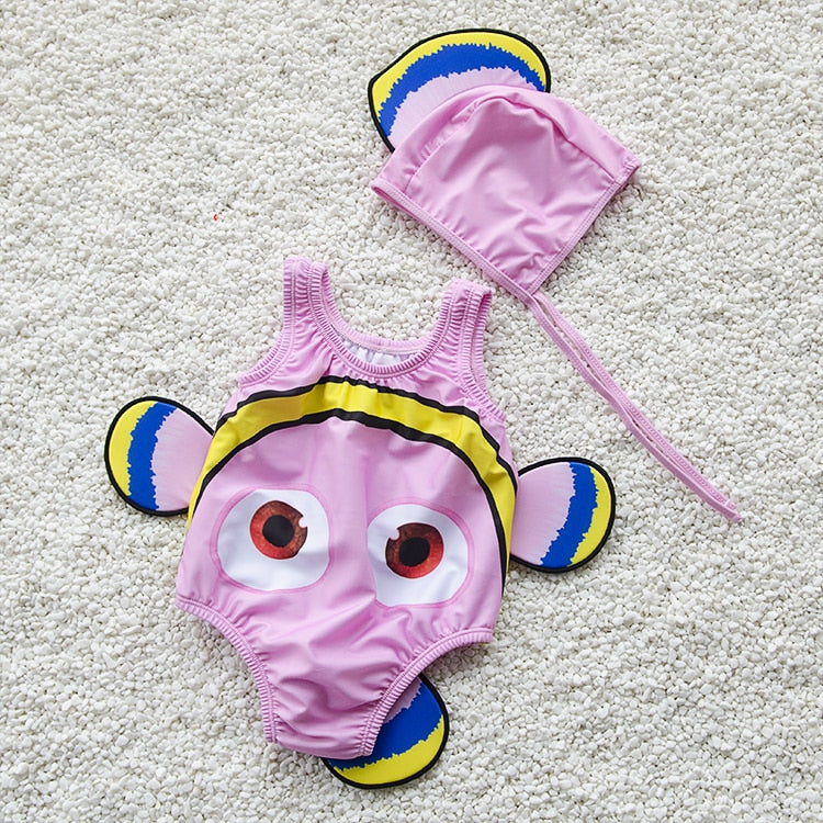 Toddler One-Piece Cute Swimsuit With Cap Fish Print 3D Animal Swimwear - Image 8