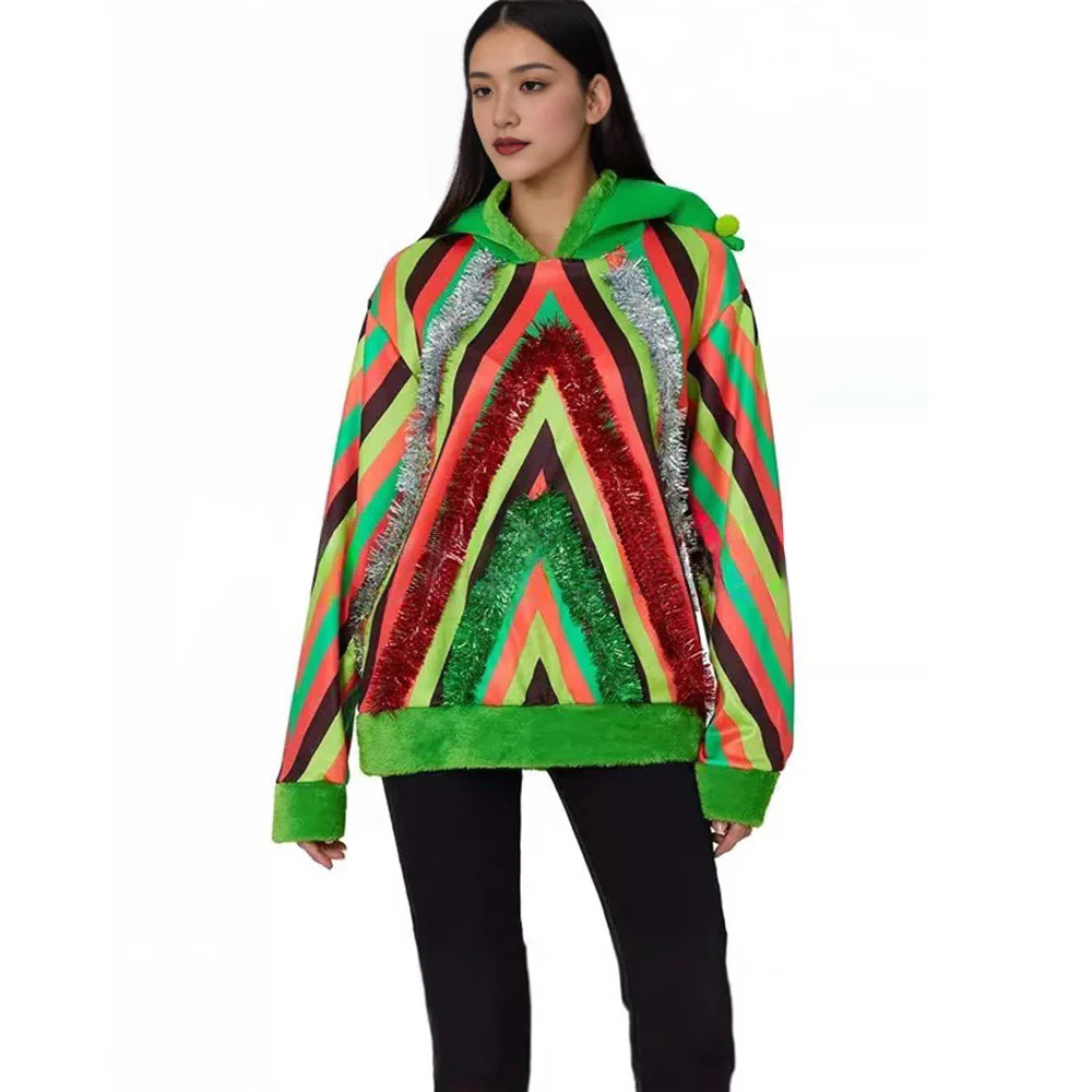 Unisex Ugly Christmas Sweater Women Men Christmas Outfit Funny Xmas Tree Hooded Sweatshirt - Image 5