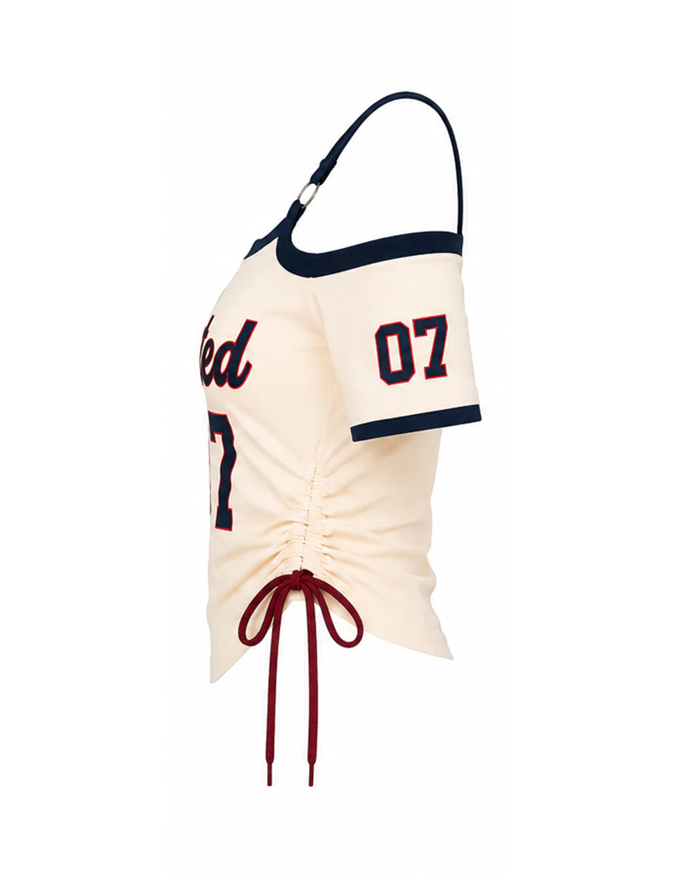 US Women's Jersey White Off Shoulder Crop Drawstring Tee for Stadium Sports Cheering - Image 13