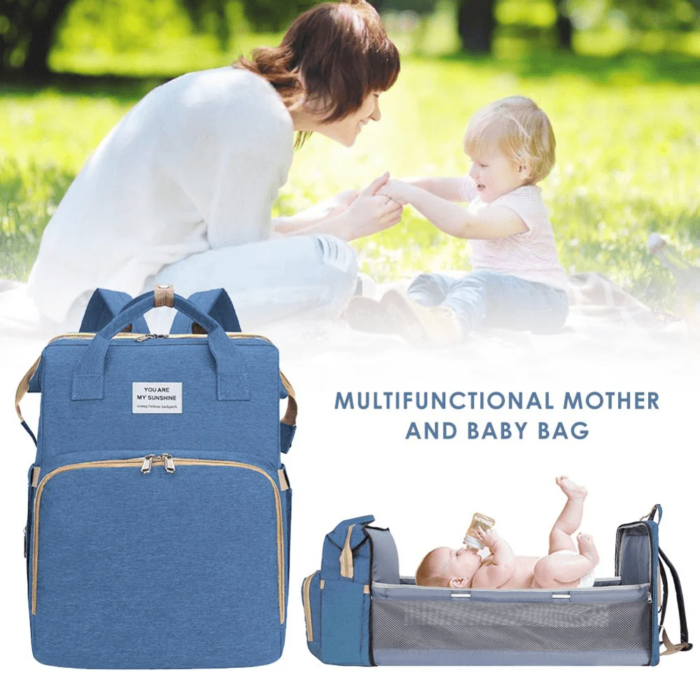 Waterproof Diaper Bags Travel Foldable Baby Bed Large Mommy Backpack with Stroller Straps - Image 3