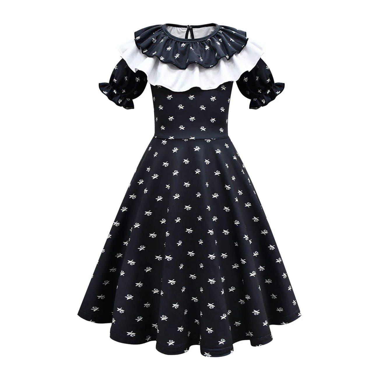 Wednesday Addams Dress Girls Wednesday Costume with Wig Gloves Bag for Cosplay - Image 5
