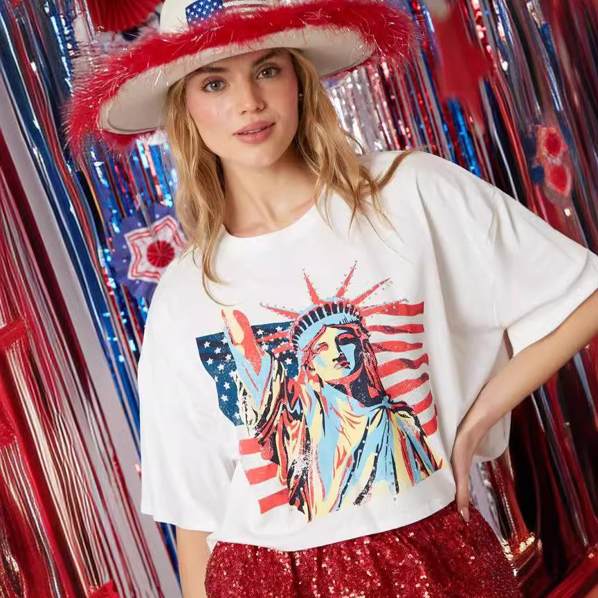 Women American Flag Shirt 4th of July Patriotic Tee USA Star Stripes Tops - Image 2
