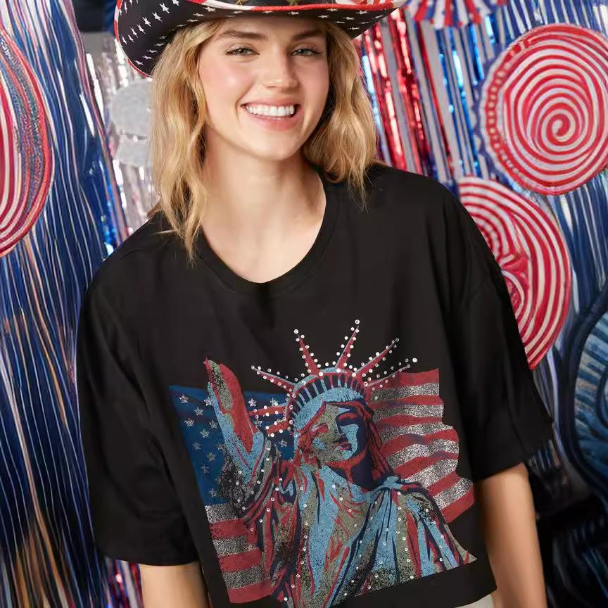 Women American Flag Shirt 4th of July Patriotic Tee USA Star Stripes Tops - Image 6