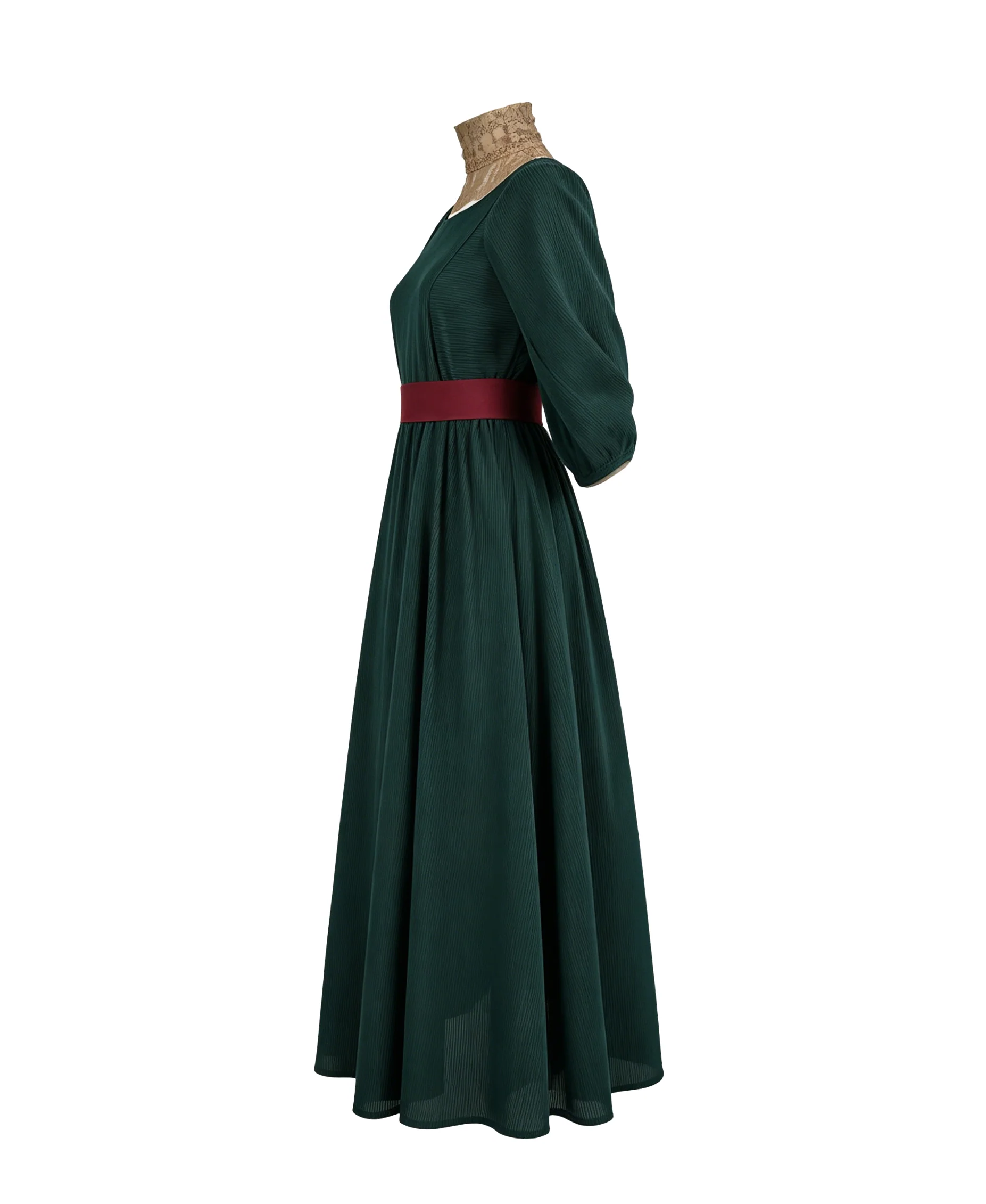 Women Ancient Greek Queen Dress Dark Green Flowing Toga Gown with Lace Collar and Belt for Halloween Cosplay - Image 5