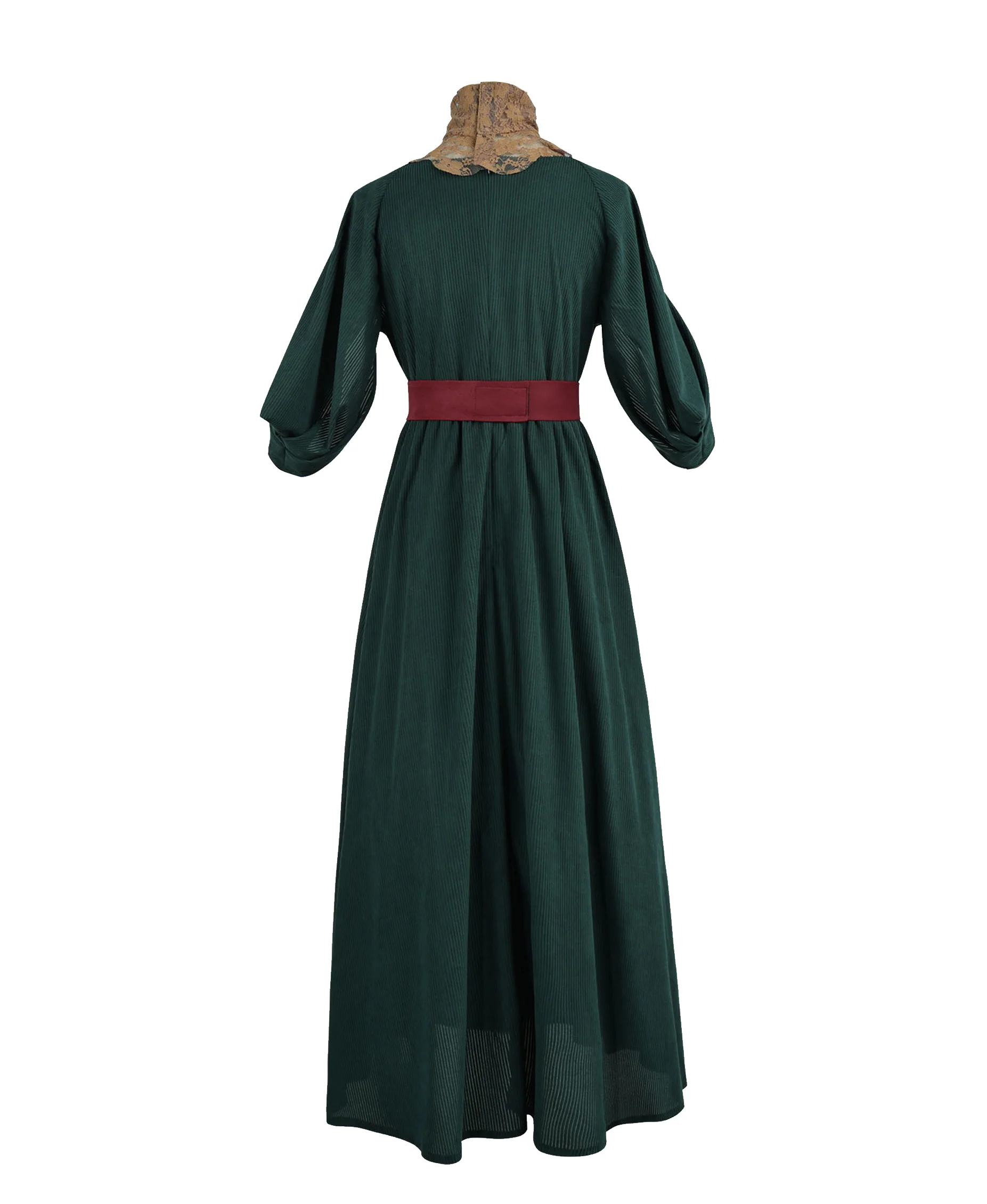 Women Ancient Greek Queen Dress Dark Green Flowing Toga Gown with Lace Collar and Belt for Halloween Cosplay - Image 6