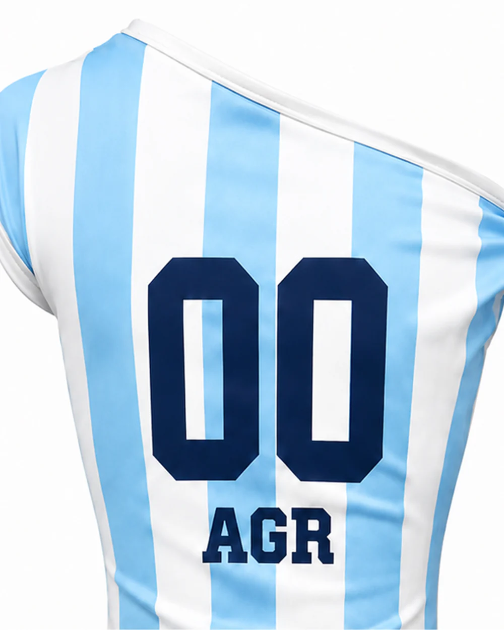 Women Argentina Jersey Striped One Shoulder Top Blue and White Shirt for Soccer Games Concerts and Casual Wear - Image 7