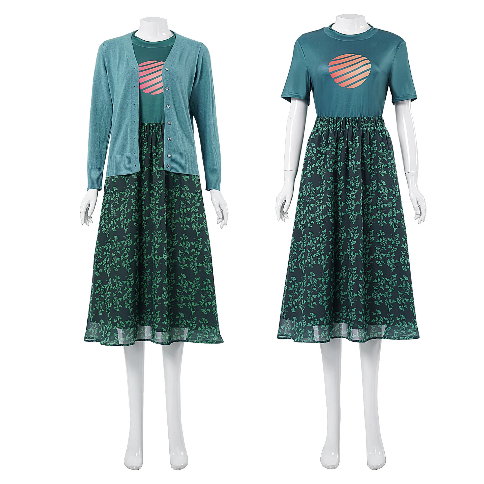 Women Blue Cardigan Girl Costume Misfit Sister Cosplay Outfit T-shirt Cardigan and Skirt - Image 2