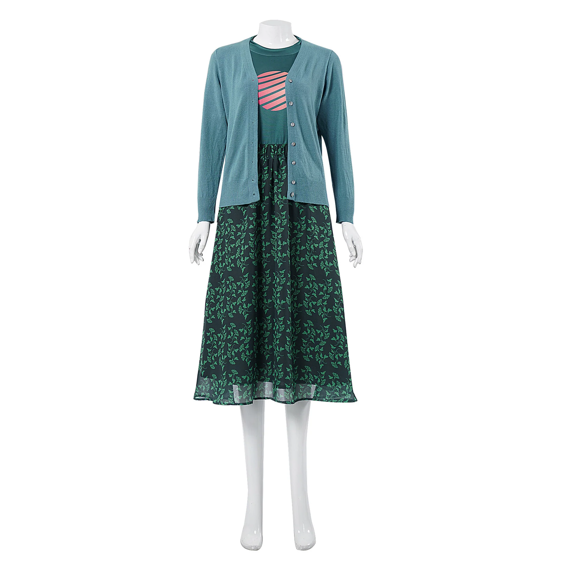 Women Blue Cardigan Girl Costume Misfit Sister Cosplay Outfit T-shirt Cardigan and Skirt - Image 3
