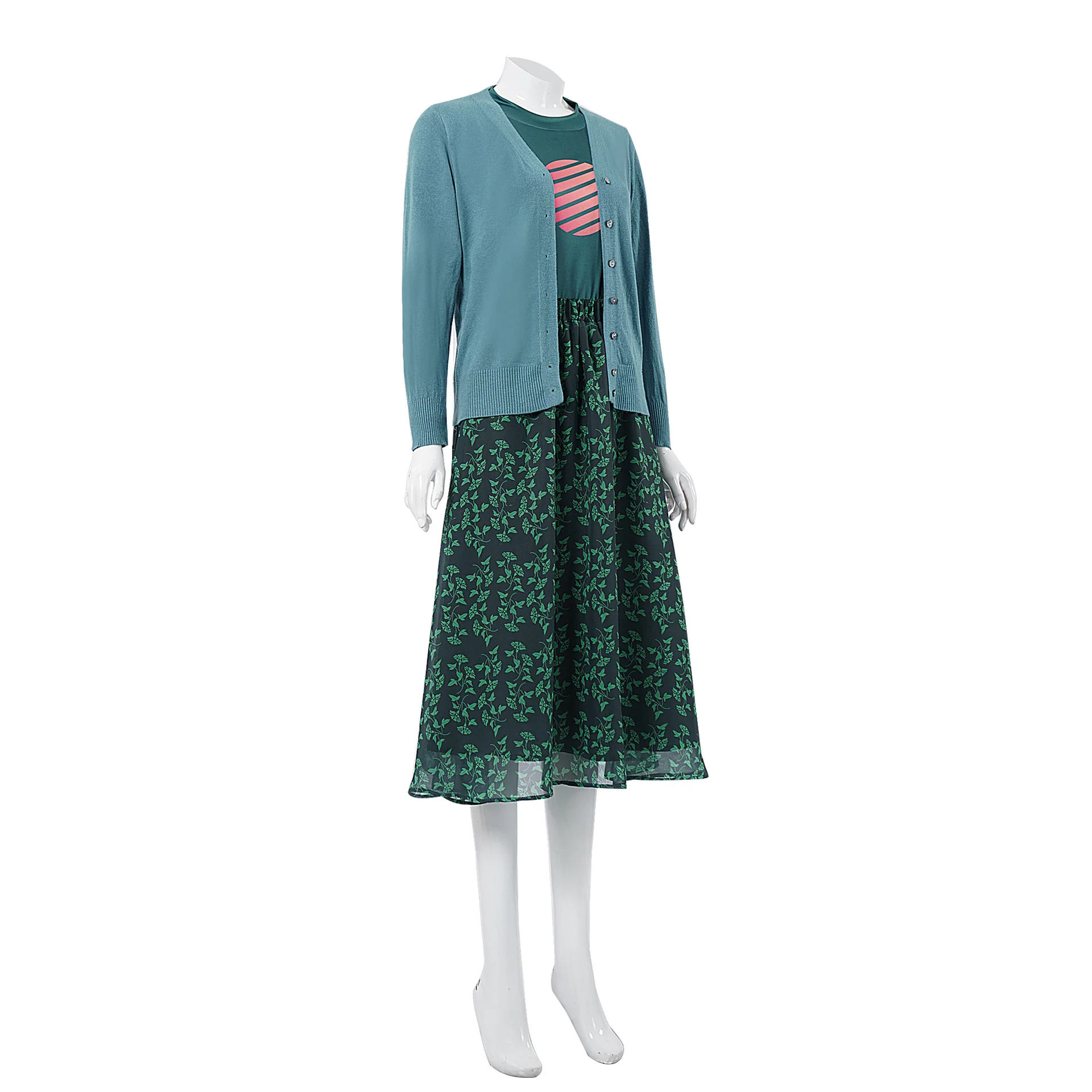 Women Blue Cardigan Girl Costume Misfit Sister Cosplay Outfit T-shirt Cardigan and Skirt - Image 4