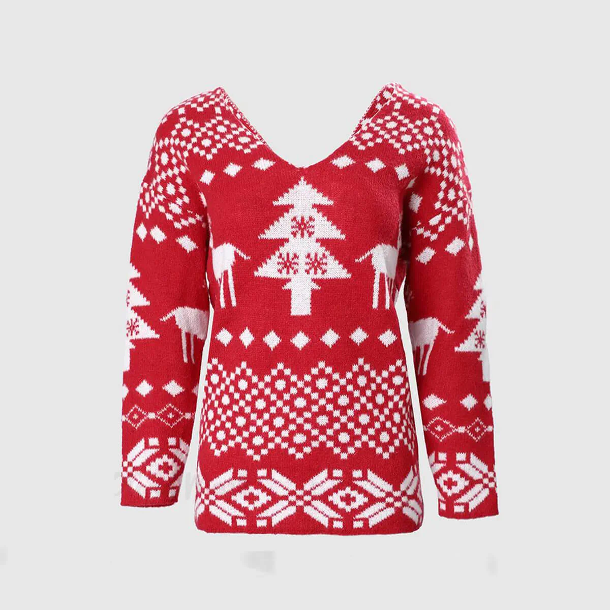 Women Christmas Sweater Criss Cross Backless Pullover Christmas Red Sweater with Long Sleeves - Image 6