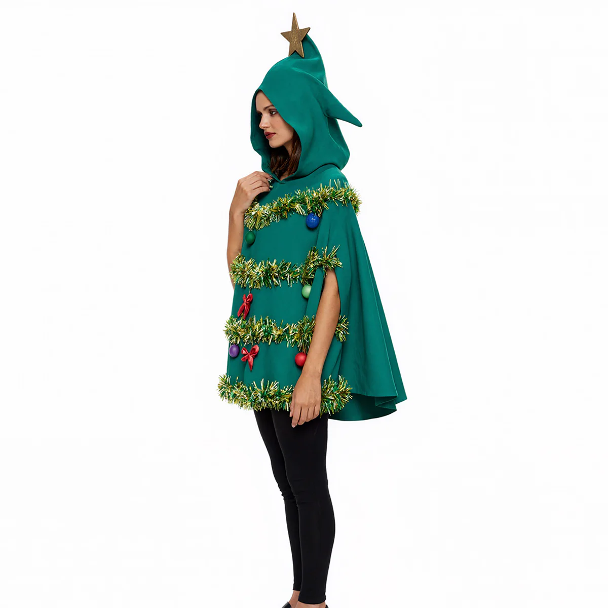 Women Christmas Tree Costume Shiny Sequin Hoodie Cape For 2023 Christmas Party - Image 4