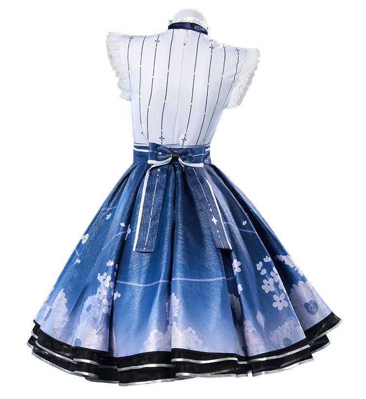 Women Floral Memory Outfit Game Player Cosplay Costume Blue Dress Full Set - Image 4