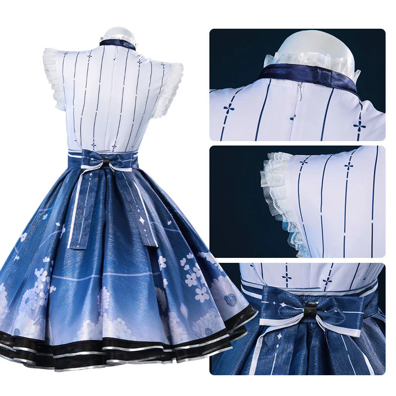 Women Floral Memory Outfit Game Player Cosplay Costume Blue Dress Full Set - Image 7