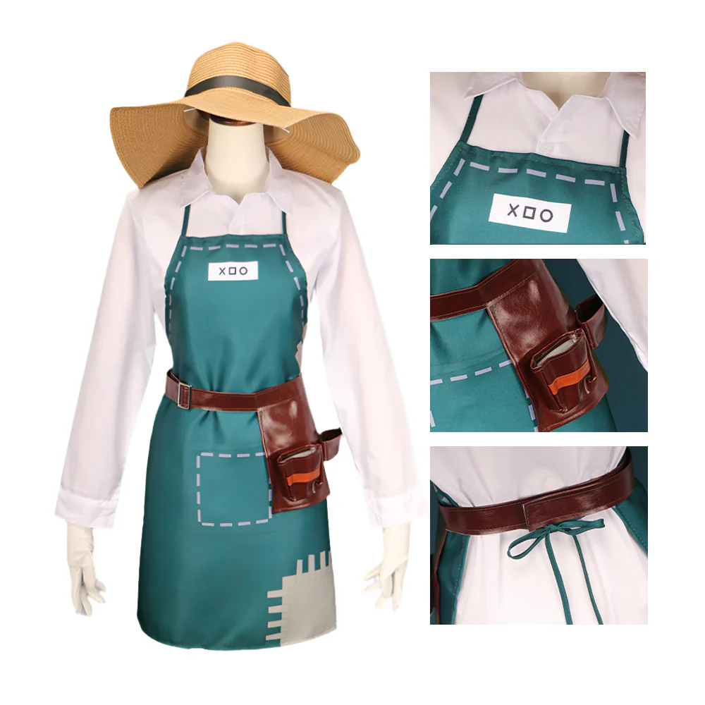 IDV Game Gardener Costume Women Green Apron White Shirt With Hat - Image 5