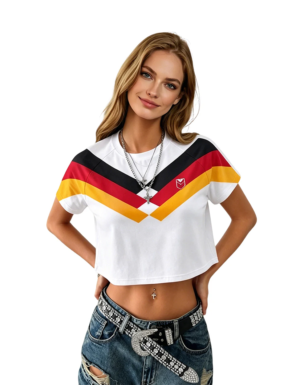 Women Germany Jersey 2026 White Cropped Short-Sleeve T-Shirt for Sports Bar Game Night - Image 2