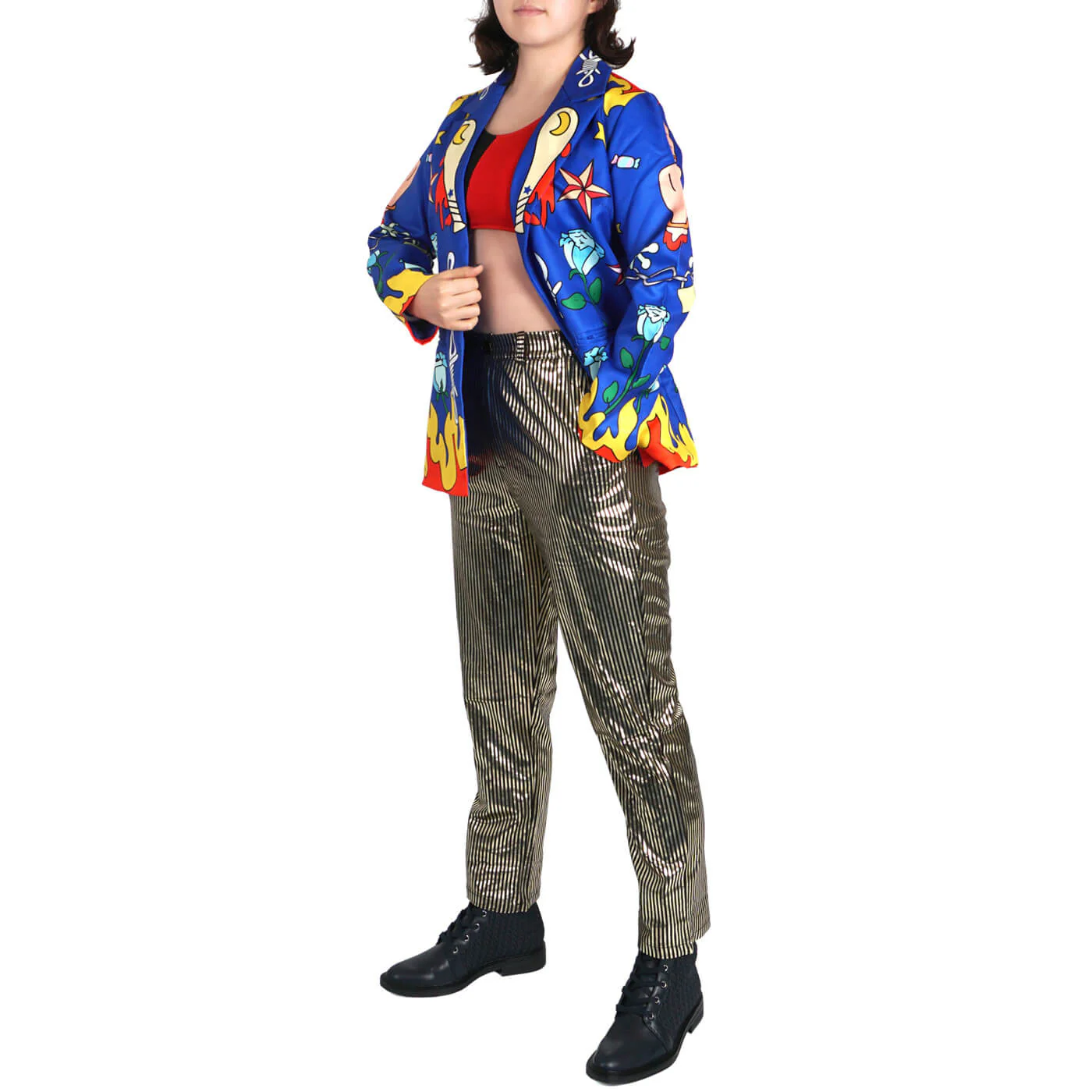 Women Harley Costume Joker Blue Blazer Pants and Vest 3pcs Suit for Halloween Carnival - Image 2