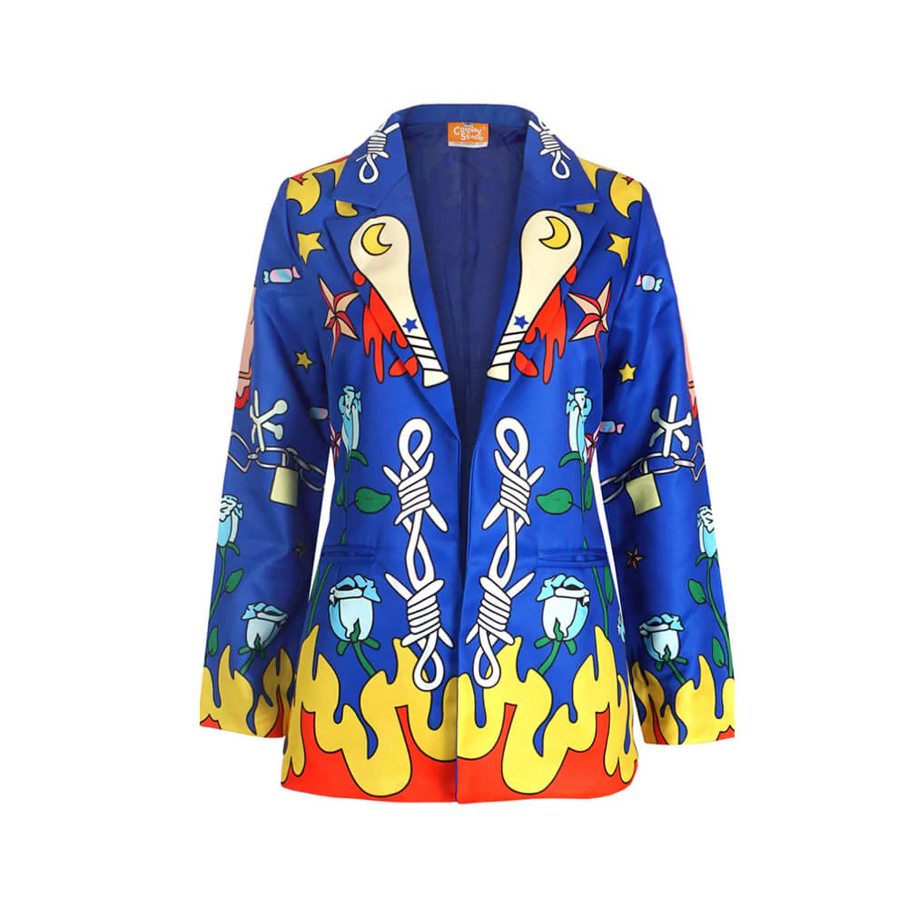 Women Harley Costume Joker Blue Blazer Pants and Vest 3pcs Suit for Halloween Carnival - Image 4