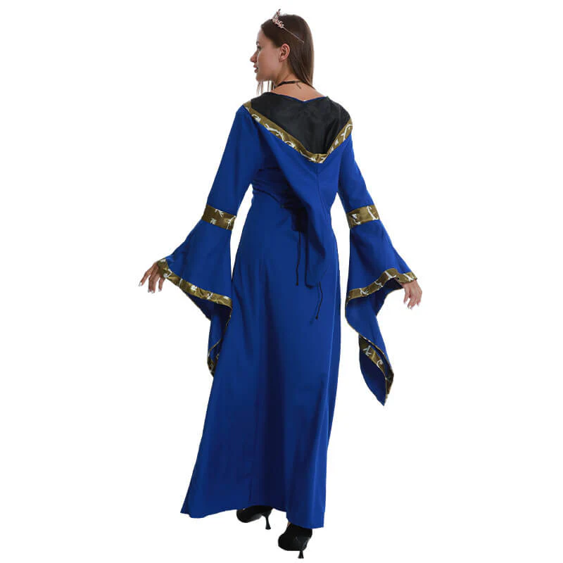 Women Medieval Dress Hooded Front Lace Up Renaissance Faire Dress Lady Ball Gown Outfit - Image 5