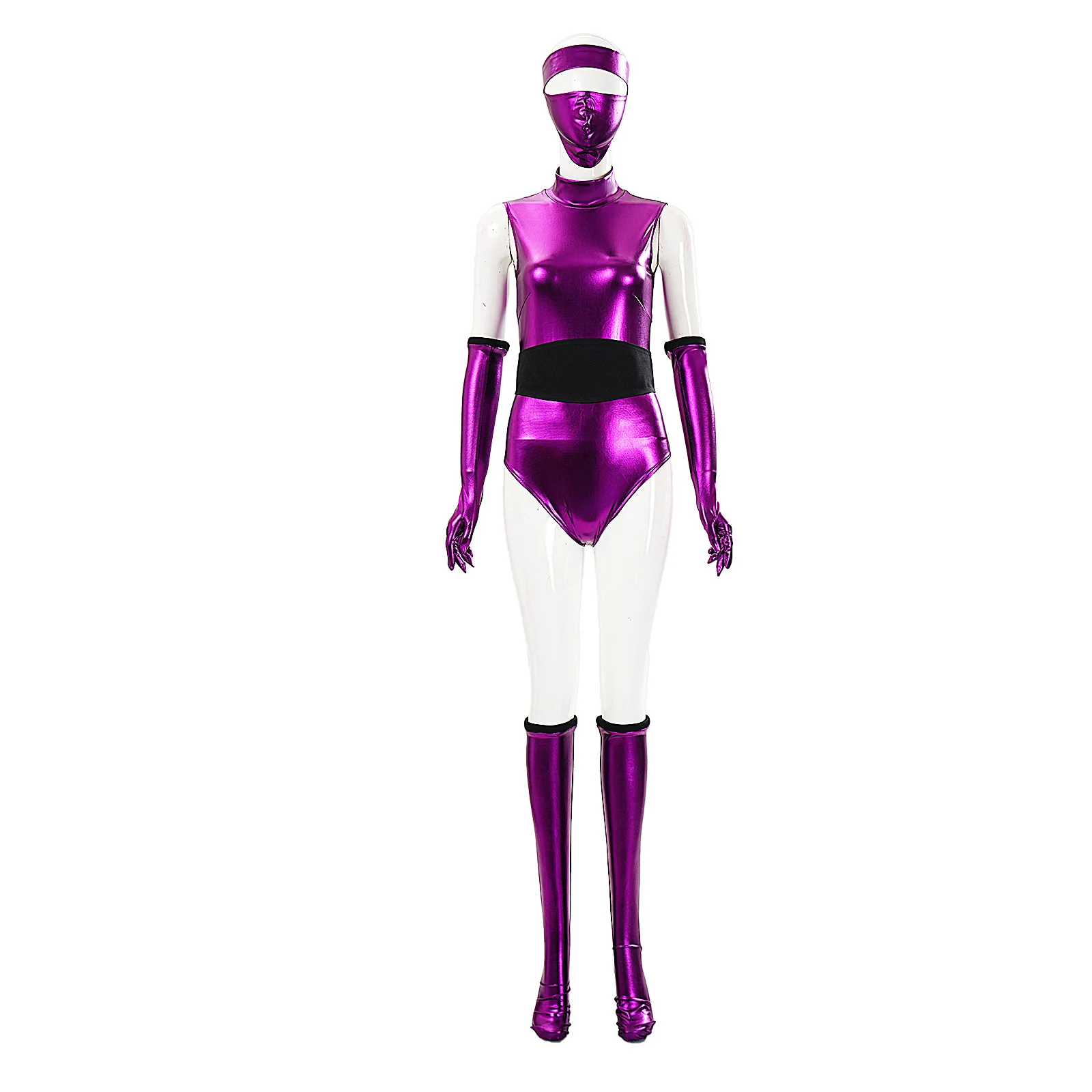 Women Mileena Costume Metallic Purple Warrior Jumpsuit with Mask and Accessories for Masquerade - Image 4